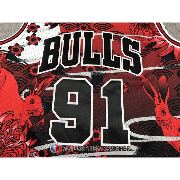 Maillot Chicago Bulls Dennis Rodman NO 91 Mitchell & Ness Lunar New Year Rouge
